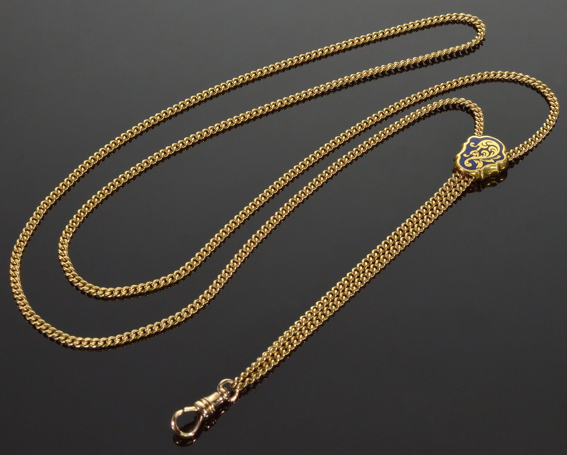 Antique Victorian 14K Gold Enamel Slide Guard Chain C.1890