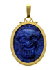 Italian 18K Gold Carved Lapis Lazuli Pan Satyr Pendant Cameo
