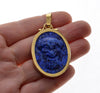 Italian 18K Gold Carved Lapis Lazuli Pan Satyr Pendant Cameo