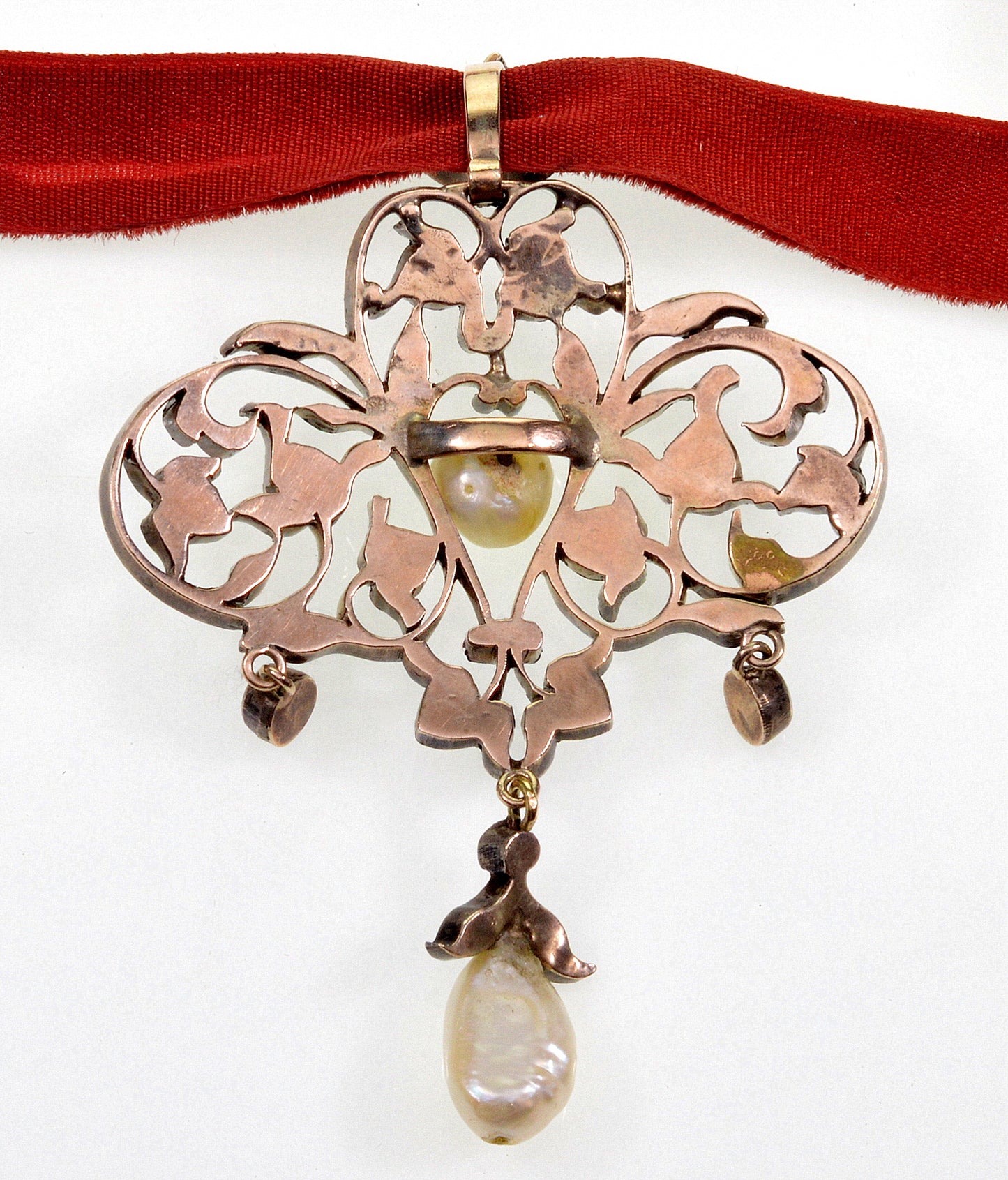 Antique Georgian Pendant 9K Gold Silver Diamond Pearl Garnet C.1790