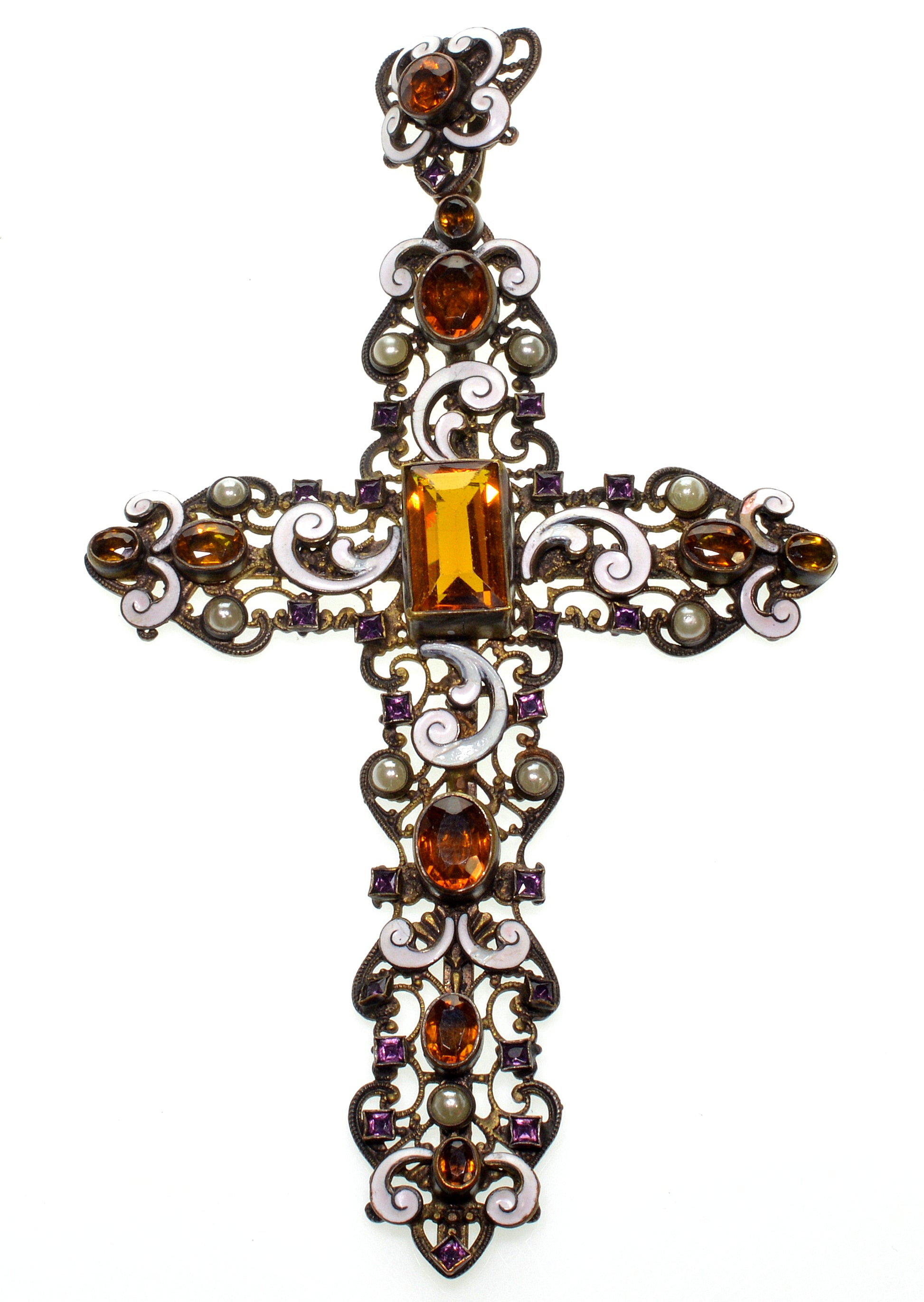Antique Austrian Enamel Silver Cross Pendant C.1900