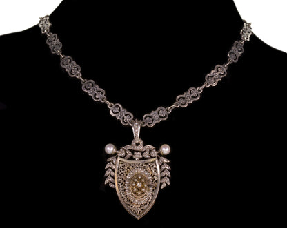 Antique Austro-Hungarian Locket Pendant Diamond Pave Seed Pearls Silver C.1880Antique Austro-Hungarian Locket Pendant Diamond Natural Pearls Silver C.1880