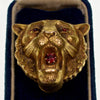 Antique Art Nouveau 10K Gold Ruby Lion's Head Brooch Pin C.1900
