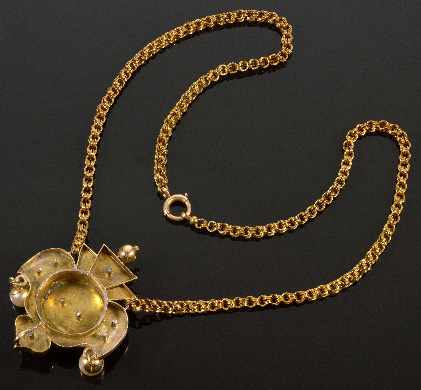 Antique Victorian Etruscan Revival 14K Gold Pendant Chain Necklace C.1860