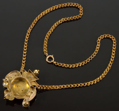 Antique Victorian Etruscan Revival 14K Gold Pendant Chain Necklace C.1860