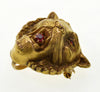 Antique Art Nouveau 10K Gold Ruby Lion's Head Brooch Pin C.1900