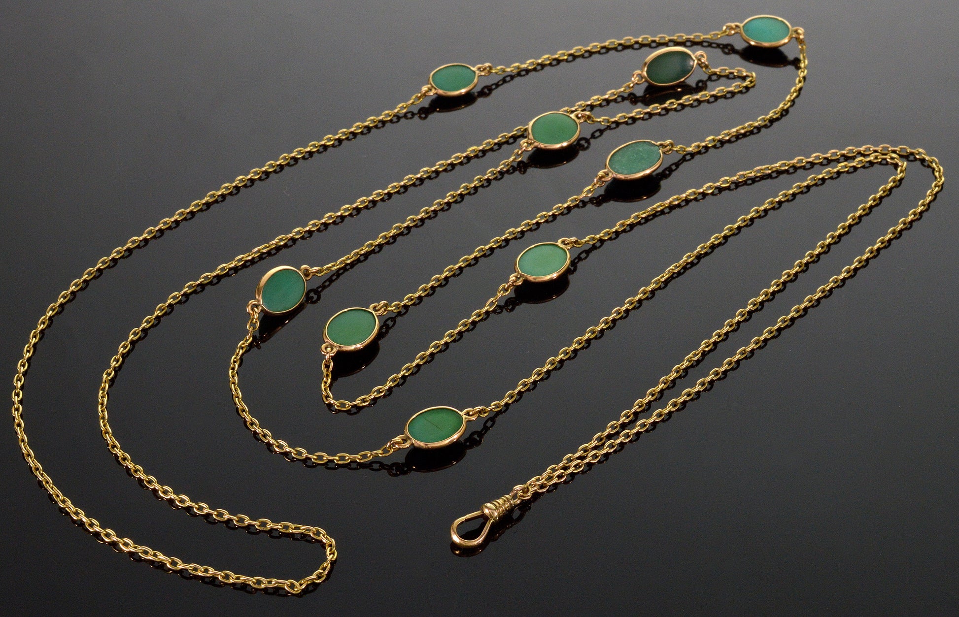 Antique Victorian 14K Gold Turquoise Guard Chain Necklace C.1890
