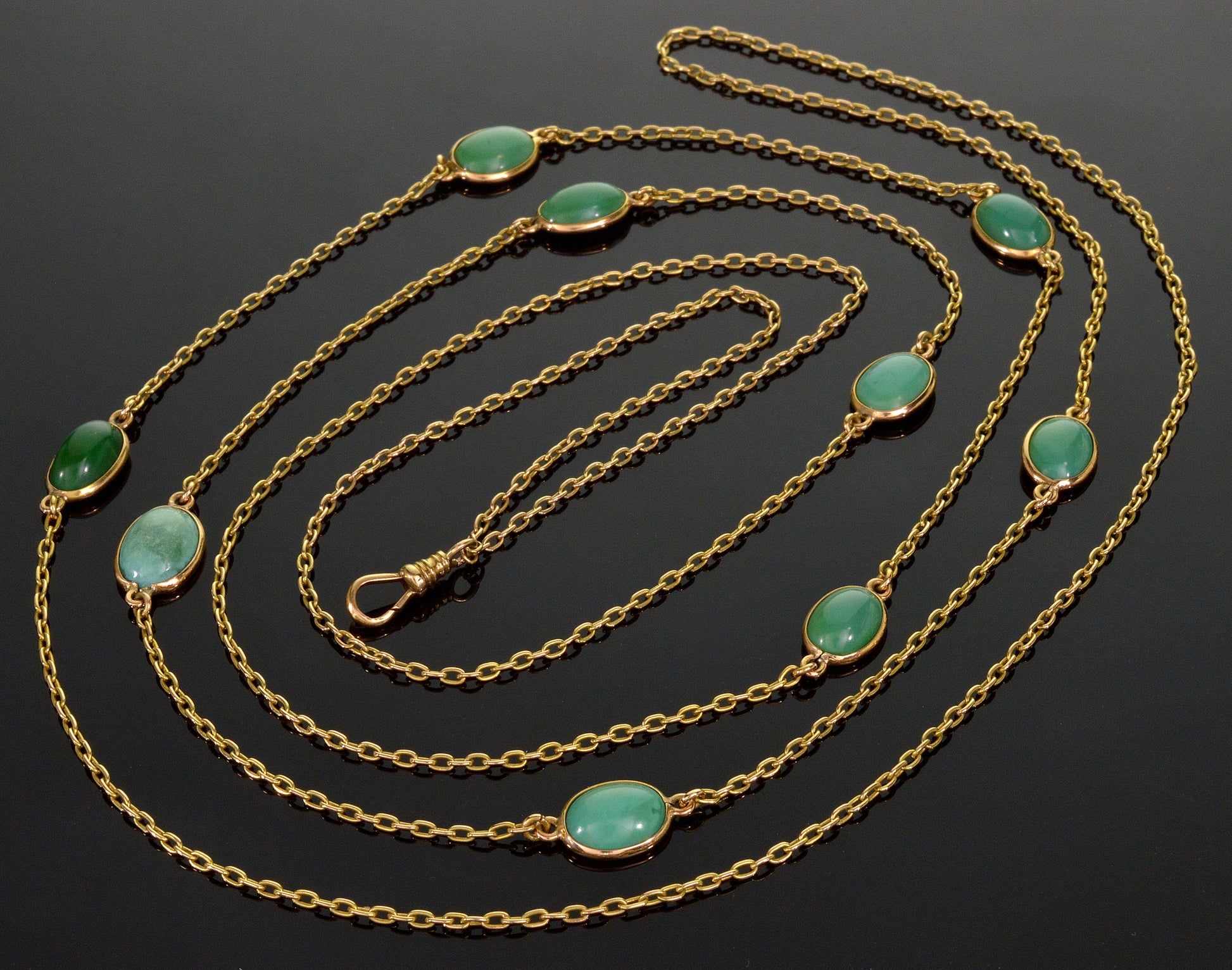 Antique Victorian 14K Gold Turquoise Guard Chain Necklace C.1890
