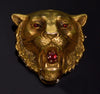 Antique Art Nouveau 10K Gold Ruby Lion's Head Brooch Pin C.1900