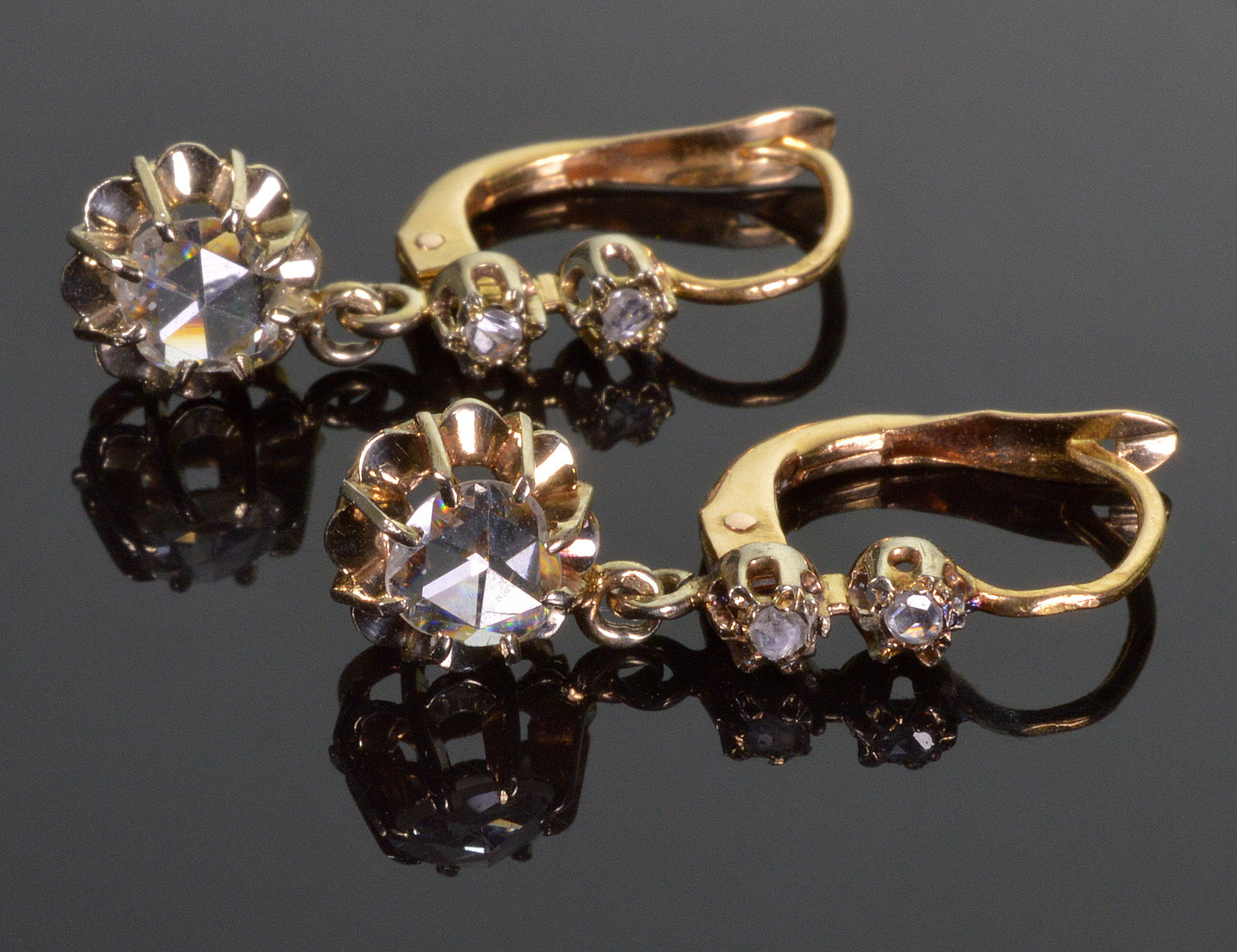 Antique French 18K Gold 0.5 CTW Diamond Earrings C.1890