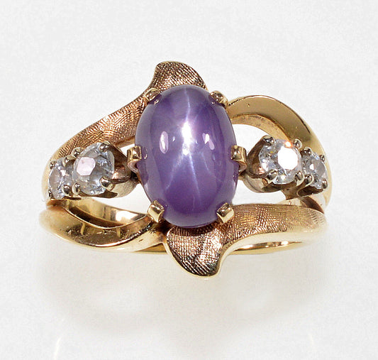 Gump's Star Ruby Diamond 14K Gold Ring Size 4 C.1930