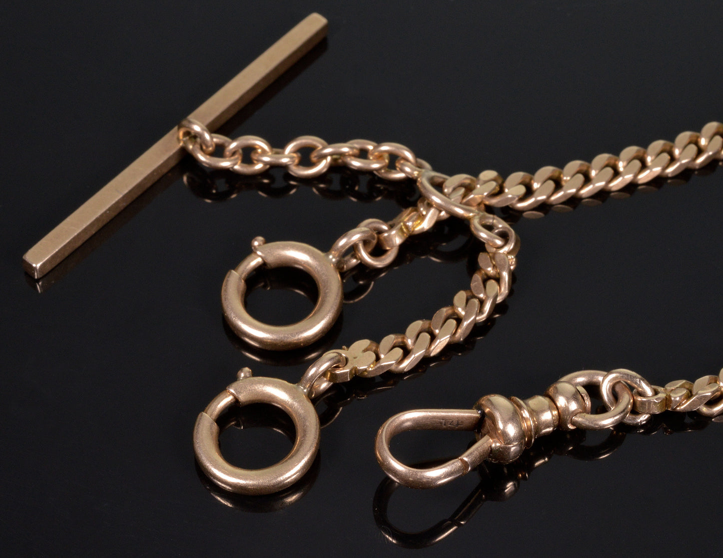 Antique Victorian 14K Gold Double Albert Watch Chain Necklace C.1890