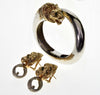 MAZ Large Lion's Head Earrings Bracelet Set 14K Gold Sterling Emerald