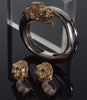 MAZ Large Lion's Head Earrings Bracelet Set 14K Gold Sterling Emerald
